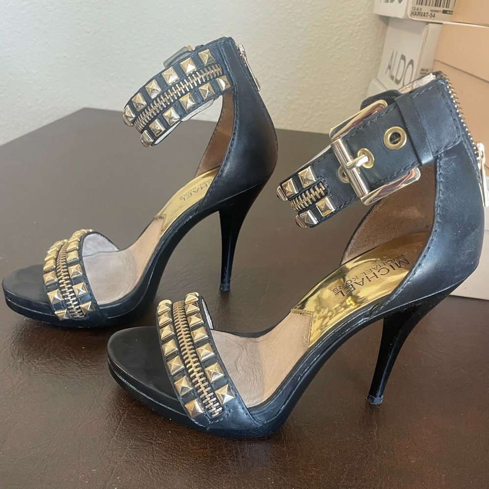 Michael Kors Black and Gold Studded Heels
